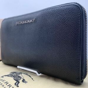 1円【入手困難品】BURBERRY バーバリー オーガナイザー ラウンドファスナー 長財布 ジッピーウォレット レザー ブラック 黒 メンズ 大容量の画像1