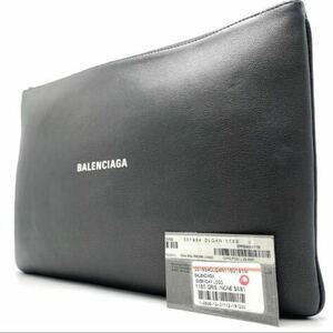 1円【S級美品 入手困難品】BALENCIAGA バレンシアガ エブリデイ クラッチバッグ セカンドバッグ グレー レザー メンズ レディース 大容量