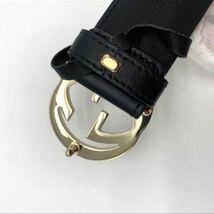 1円【未使用級　最高級】GUCCI グッチ インターロッキング ベルト ブラック 黒 ゴールド金具 レザー メンズ レディース 箱付き _画像4