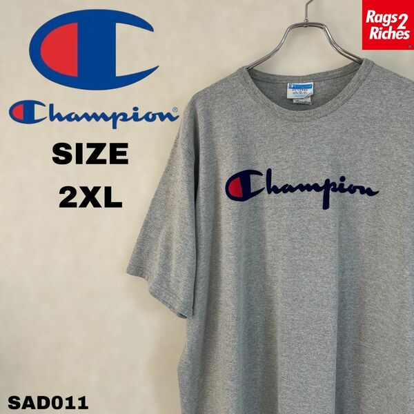 希少US 2XL チャンピオン オールド ロゴ プリントTシャツ CHAMPION