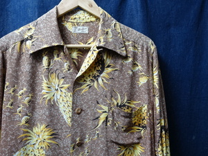  Vintage 50'S Mali hini pineapple pattern long sleeve long sleeve aloha shirt / Vintage malihini 50S Hawaiian shirt / 107