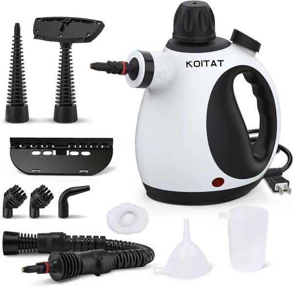 KOITAT スチームクリーナー、スチーム洗浄機、多目的ポータブル椅子張りハンディスチーム、安全ロックと10アクセサリキットSKU220