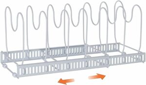 good 伸縮式 鍋ラック キッチン収納ラック フライパンラック 10つ仕切り付き フライパン 食器 鍋蓋 お皿 まな板 鍋置き 