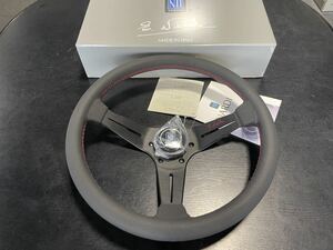 FET正規 限定品☆340mm NARDI SPORTS タイプラリー N921 レッドクロスステッチ&レッドロゴ！☆ナルディ ディープコーン