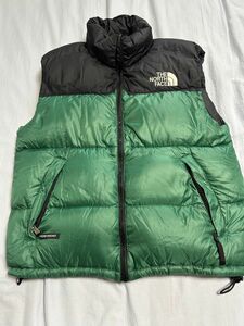 【良品】THE NORTH FACE Nuptse Vest ヌプシベスト Ｍ　ブラック×グリーン