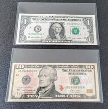 10ドル札　1ドル札　各1枚　アメリカ ドル紙幣 Paper 10ドル　1ドル　アメリカ紙幣　外国紙幣_画像1