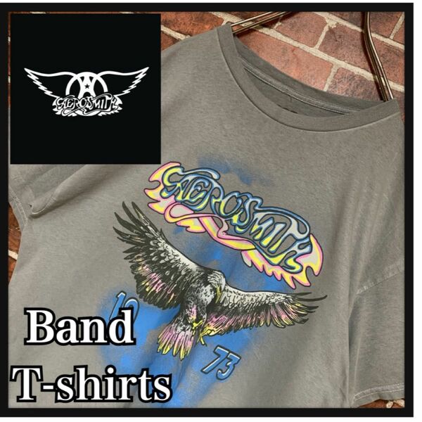 【希少】AEROSMITH★エアロスミス★オフィシャル★バンドTシャツ★ロック★ハードロック★バンtee★古着★M★グレー