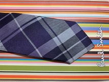 Paul Smith ポールスミスMade in Italy ネクタイ紫チェック柄シルク100_画像3