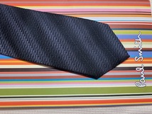 Paul Smith ポールスミスMade in Italy ネクタイ黒、グレーストライプふう柄シルク100_画像3