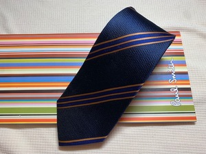 Paul Smith ポールスミスMade in Italy ネクタイ黒ゴールドストライプ柄シルク100