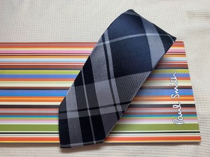 Paul Smith ポールスミスMade in Italy ネクタイ黒グレーチェック柄シルク100