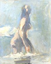 【FCP】 真作保証 レモ・ゴルディジャーニ （Remo Gordigiani） 油彩画32x26cm 「水辺の女」 ギャラリー保証書付_画像2