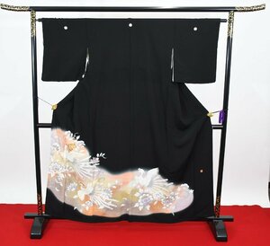 黒留袖 結婚式 鳳凰 孔雀 鳥 花 金 身丈152cm 裄丈63cm ★着物 e-978 桜庭呉服店