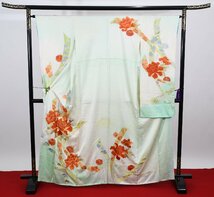 振袖 成人式 結婚式 刺繍 菊 松 リメイク素材 身丈157cm 裄丈65cm ★着物 f-867 桜庭呉服店_画像1