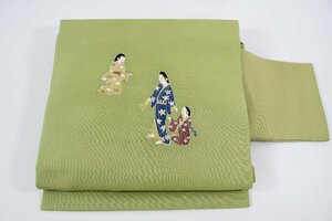 Art hand Auction Nagoya obi Shiose human pattern hand-painted obi length 360cm ★Kimono store ne-9010 Sakuraba Kimono store, band, Nagoya obi, Tailored