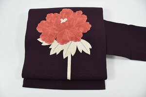 名古屋帯 紫色 花 刺繍 帯丈366cm ★着物屋 ne-9093 桜庭呉服店