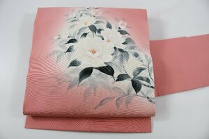 Art hand Auction Nagoya obi, Shiose, Flower, Hand-painted, Length 382cm ★Kimono shop ne-9419 Sakuraba Kimono Store, band, Nagoya Obi, Ready-made