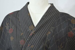 小紋 着物 単衣 網目 縞 花 身丈163.5cm 裄丈 64cm ★ kb-5756 桜庭呉服店