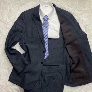 linen100% ARMANICOLLEZIONI Armani koretso-ni suit XL size setup flax Anne navy blue summer jacket charcoal gray 