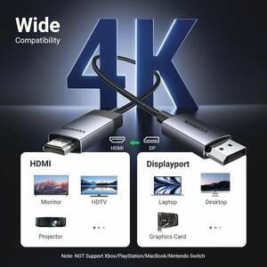 [YON-A60323337] DisplayPort-HDMI 変換ケーブル アクティブ 4K@60Hz 2K@144Hz ディスプレイポート hdmi 変換 PC テレビ PS5/4/3に対応