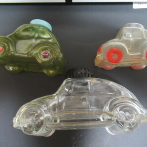 フォルクスワーゲン  VW BEETLE ビートル ガラス製物入れ 全長約15㎝ ジャンク プラ製物入2個おまけ（1個蓋無し）の画像3