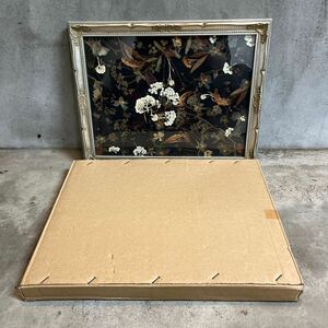 アンティーク調　銀彩　額縁　木製　水彩画　箱付　押し花　内径37.7×28.8 外径42.5×33.5 