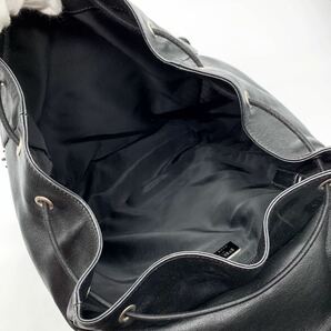 1円【最高級】PRADA プラダ リュックサック バッグパック 巾着型 ラムレザー 本革 シルバー金具 A4収納 ブラック メンズ レディース 黒色の画像8