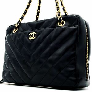 1円【最高級】CHANEL シャネル ショルダーバッグ トート Vステッチ ココマーク チェーン キルティング ラムスキン ブラック 黒色 肩掛けの画像1