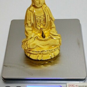 観音像 千足金刻印 27.53g 高さ約8.5cm 天津地質研究院試験合格証付 北京東交宝飾工芸品工場 詳細不明 // 置物 インテリア 仏像 中国美術の画像5