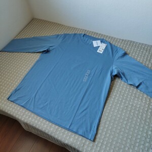 未使用 タグ付 ユニクロ UNIQLO エアリズム コットン UVカット クルーネックT 長袖 Tシャツ XL blue●お色違い有●ネコポス 送料無料