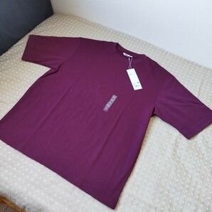 未使用 タグ付 ユニクロ UNIQLO エアリズム コットン オーバーサイズ Tシャツ 5分袖 xl メンズ purple●ネコポス 送料無料の画像5