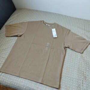 未使用 タグ付 ユニクロ UNIQLO エアリズム コットン オーバーサイズ Tシャツ 5分袖 L メンズ beige●色size違い有●ネコポス 送料無料