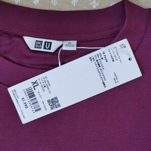 未使用 タグ付 ユニクロ UNIQLO エアリズム コットン オーバーサイズ Tシャツ 5分袖 xl メンズ purple●ネコポス 送料無料の画像7