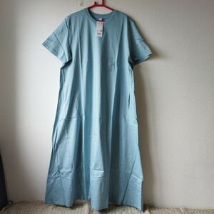  unused tag attaching Uniqlo UNIQLO short sleeves ma- Sera iz cotton A line One-piece large 3XL blue standard height * color difference exhibiting * cat pohs free shipping 