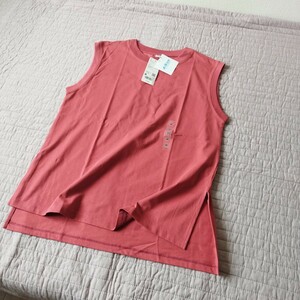 未使用 タグ付 ユニクロ UNIQLO エアリズム コットンクルーネックT ノースリーブ Tシャツ M ゆったり身幅 15 red●ネコポス 送料無料 