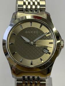 V418-H21-306◎ GUCCI グッチ デイト Gタイムレス 126.5 レディース QZ ステンレスベルト シルバーフェイス(4)