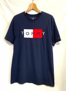 ★美品　TOMMY HILFIGER トミーヒルフィガー　ロゴ刺繍 鹿の子 クルーネックTシャツ ネイビー L