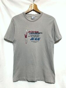 ☆ USA製 OLD STUSSY 銀タグ ステューシー　JAI ALAI プリントＴシャツ シングルステッチ 丸胴 グレー S