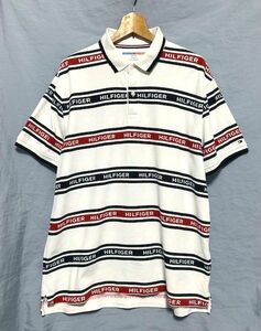 ★美品　TOMMY HILFIGER トミーヒルフィガー　ロゴボーダー カノコポロシャツ ホワイト XL