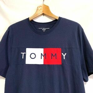 ★美品 TOMMY HILFIGER トミーヒルフィガー ロゴ刺繍 鹿の子 クルーネックTシャツ ネイビー Lの画像2