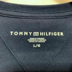 ★美品 TOMMY HILFIGER トミーヒルフィガー ロゴ刺繍 鹿の子 クルーネックTシャツ ネイビー Lの画像5