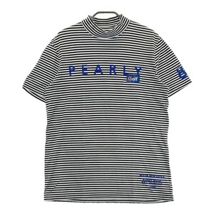 PEARLY GATES パーリーゲイツ ハイネック 半袖Tシャツ ロゴプリント ボーダー柄 ブラック系 5 [240101123798] ゴルフウェア メンズ