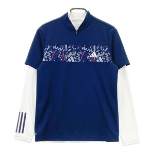 ADIDAS GOLF アディダスゴルフ 2022年モデル インナー付 ハーフジップ 半袖Tシャツ ネイビー系 M [240101033146] ゴルフウェア メンズ