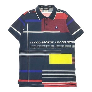 【1円】LECOQ GOLF ルコックゴルフ 半袖ポロシャツ 総柄 ネイビー系 LL [240101132178] メンズの画像1