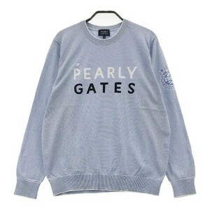 PEARLY GATES パーリーゲイツ コットンニットセーター ボーダー柄 ブルー系 6 [240101001752] ゴルフウェア メンズ