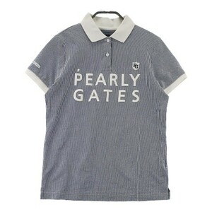 【1円】PEARLY GATES パーリーゲイツ 半袖ポロシャツ ストライプ柄 ブルー系 1 [240101056456] レディース