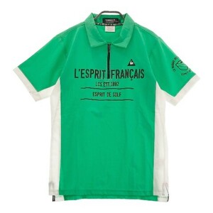 【1円】LE COQ GOLF ルコックゴルフ ハーフジップ 半袖Tシャツ ロゴ刺繍 グリーン系 L [240101059214] メンズ