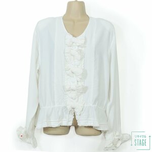  Katty KETTY*femi person! ribbon fully long sleeve blouse size M cute . pico frill & pin tuck! white series z7172