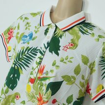 【美品！】Munsingwear マンシングウェア★鮮やかな南国プリント♪メッシュ風 ポロシャツ 白系 L レターパック可 爽やか素材 z7235_画像2