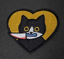  包丁サイコ黒猫心型■ハート型/■新品『猫.ナイフ』 ■刺繍ワッペン■サバゲー ミリタリー ファッション■洋服・衣類・衣服DIY■_画像1